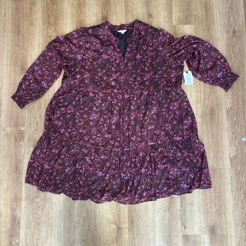 NWT Terra & Sky 4x Knee-Length Long Sleeve, Tiered, Sparkly Floral‎ Dress